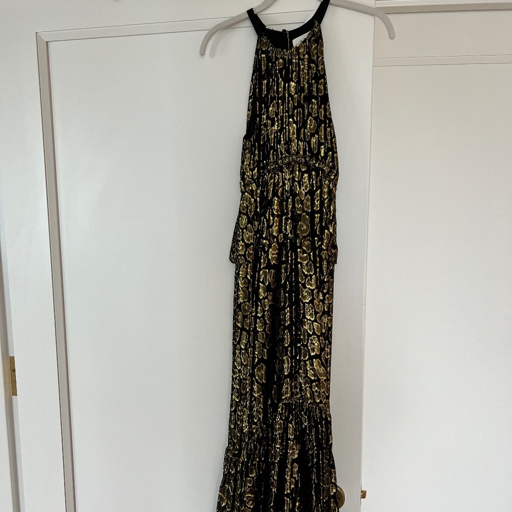ALC Metallic Leopard Print Rosa Diamond Cocktail Dress Sharkbite Hem Size 2